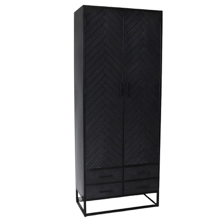 Visgraat kast zwart mangohout 200cm Bassie
