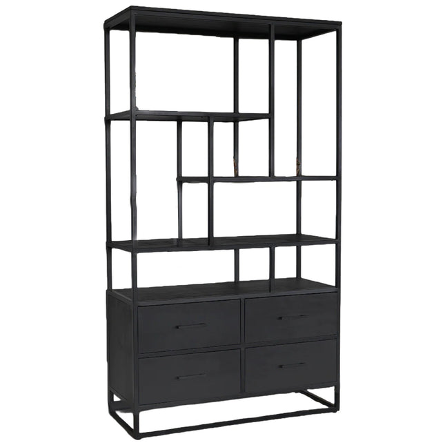 Visgraat vakkenkast zwart mangohout 180cm Milo