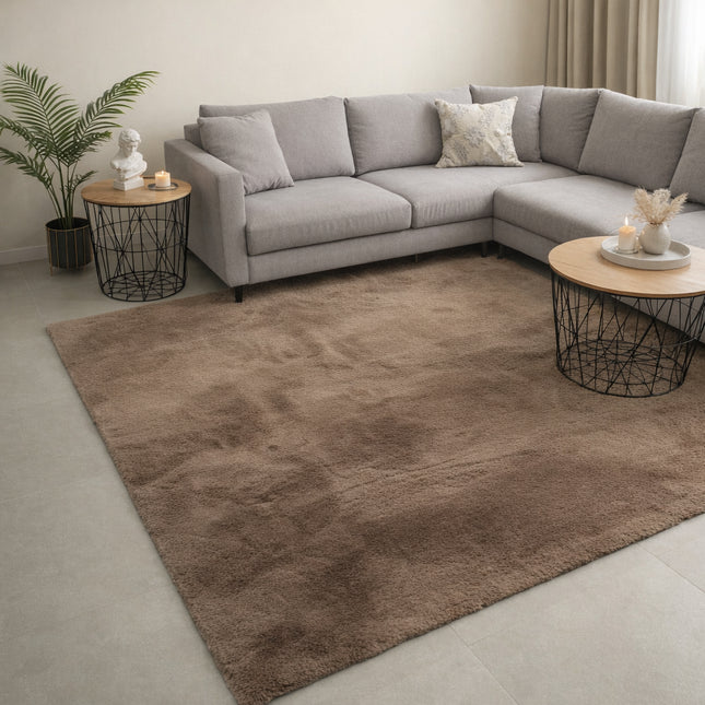 Vloerkleed taupe 200x350cm hoogpolig