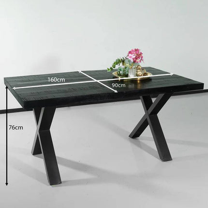 Eettafel Xavier rechthoekig 160cm zwart mangohout