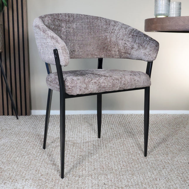 SET DEAL: 6 Eetkamerstoelen taupe chenille Ziva