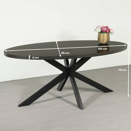 Eettafel ovaal melamine 180cm Tommy eiken zwart ovale tafel