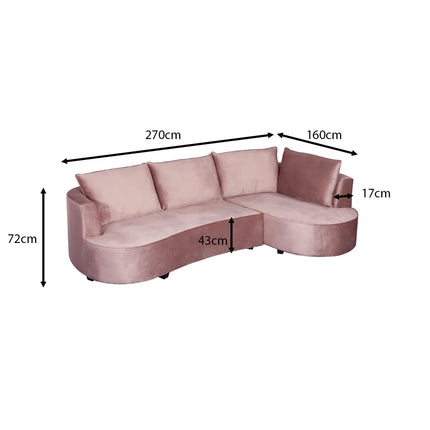 Hoekbank rond Lando 270cm bank met ronding taupe velvet bankstel rechts loungebank