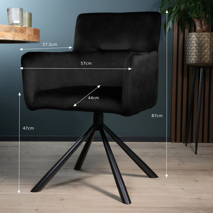 SET DEAL: 4 stuks Eetkamerstoel draaibaar met armleuning Puck velvet zwart