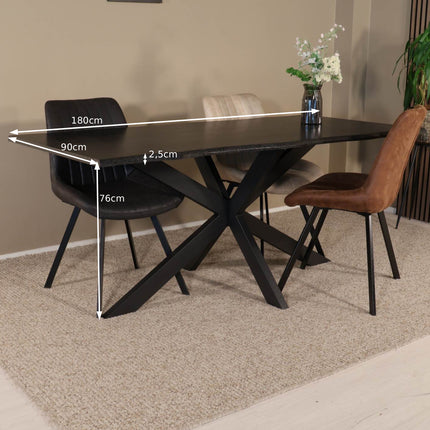 Eettafel Jeffo rechthoekig 180cm zwart MDF