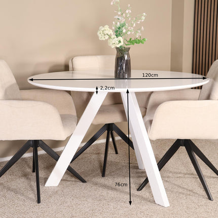 Eettafel met witte poten Ronsi rond 120cm wit MDF