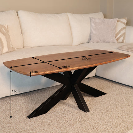 Salontafel deens ovaal mangohout 120cm walnoot Livy