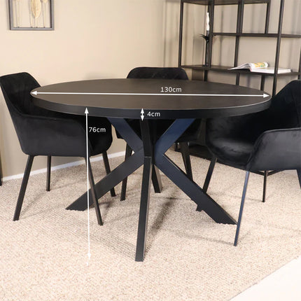 Eettafel Sanne rond 130cm zwart melamine