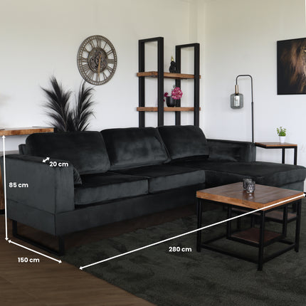 Hoekbank Darsiono antraciet velvet 280cm links en rechts