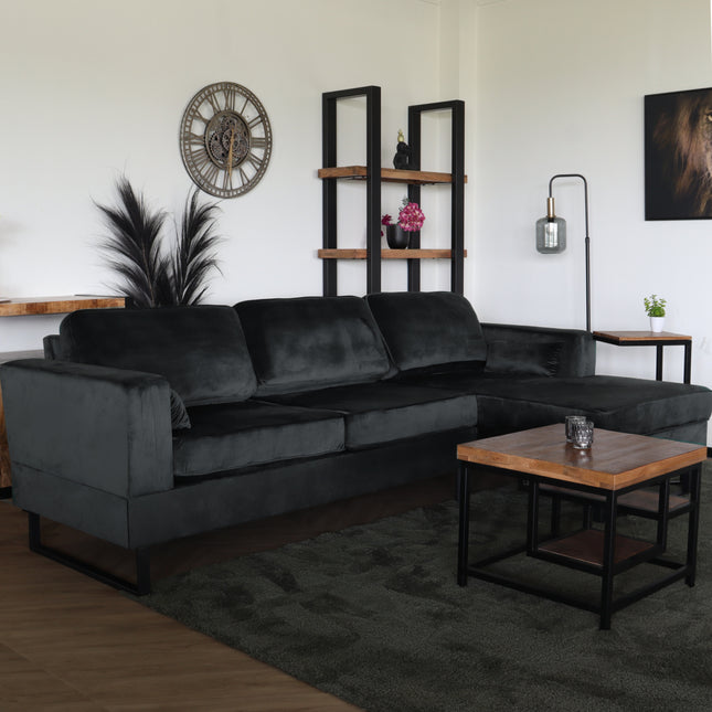 Hoekbank design Darsiono 280cm bank antraciet velvet loungebank zowel links als rechts bankstel