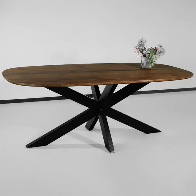 Eettafel deens ovaal mangohout 200cm Austin bruin ovale tafel duurzaam mango eetkamertafel