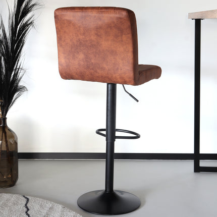 Barkruk Anel cognac microvezel met zwart onderstel