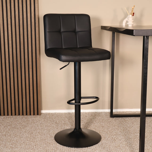 Barkruk Anel zwart kunstleder met zwart onderstel