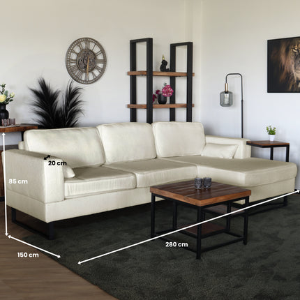 Hoekbank design Darsiono 280cm bank beige teddy loungebank zowel links als rechts bankstel