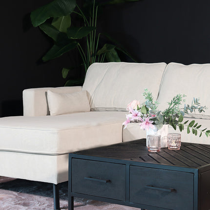 Hoekbank design Lizza 269cm bank beige ribstof loungebank zowel links als rechts bankstel