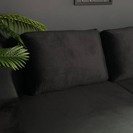 Hoekbank rond design Nox 250cm bank met ronding zwart velvet bankstel links loungebank