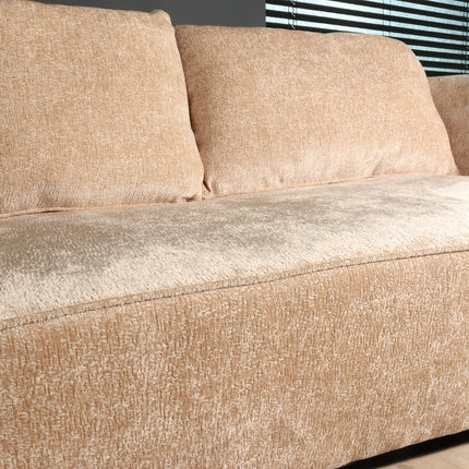 Hoekbank rond Lando 270cm bank met ronding beige chenille bankstel links loungebank