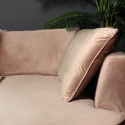 Hoekbank rond Lando 270cm bank met ronding taupe velvet bankstel rechts loungebank