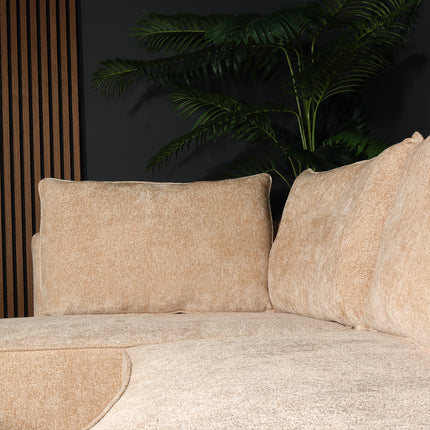 Hoekbank rond Lando 270cm bank met ronding beige chenille bankstel links loungebank