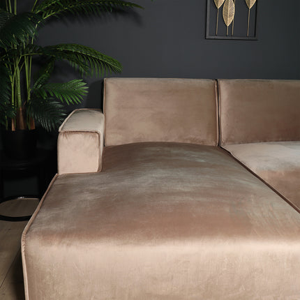 Hoekbank design Riley 270cm bank champagne velvet loungebank links