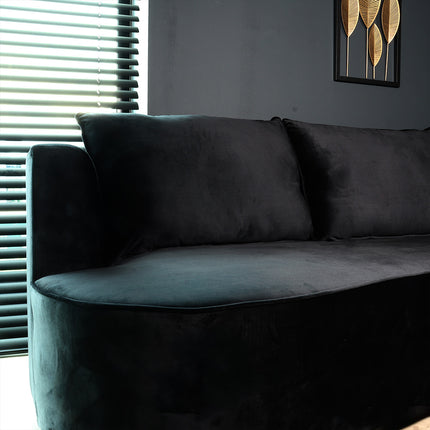 Hoekbank rond Lando 270cm bank met ronding zwart velvet bankstel rechts loungebank