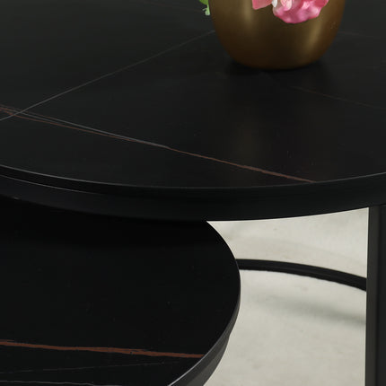 Salontafel rond 2delig marmerlook Bero zwart side table steen bijzettafel