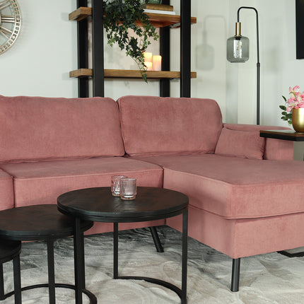 Hoekbank design Lizza 269cm bank roze velvet loungebank zowel links als rechts bankstel