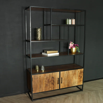 Boekenkast mangohout Pirlo 180x120cm hoog kast industrieel mango wandkast