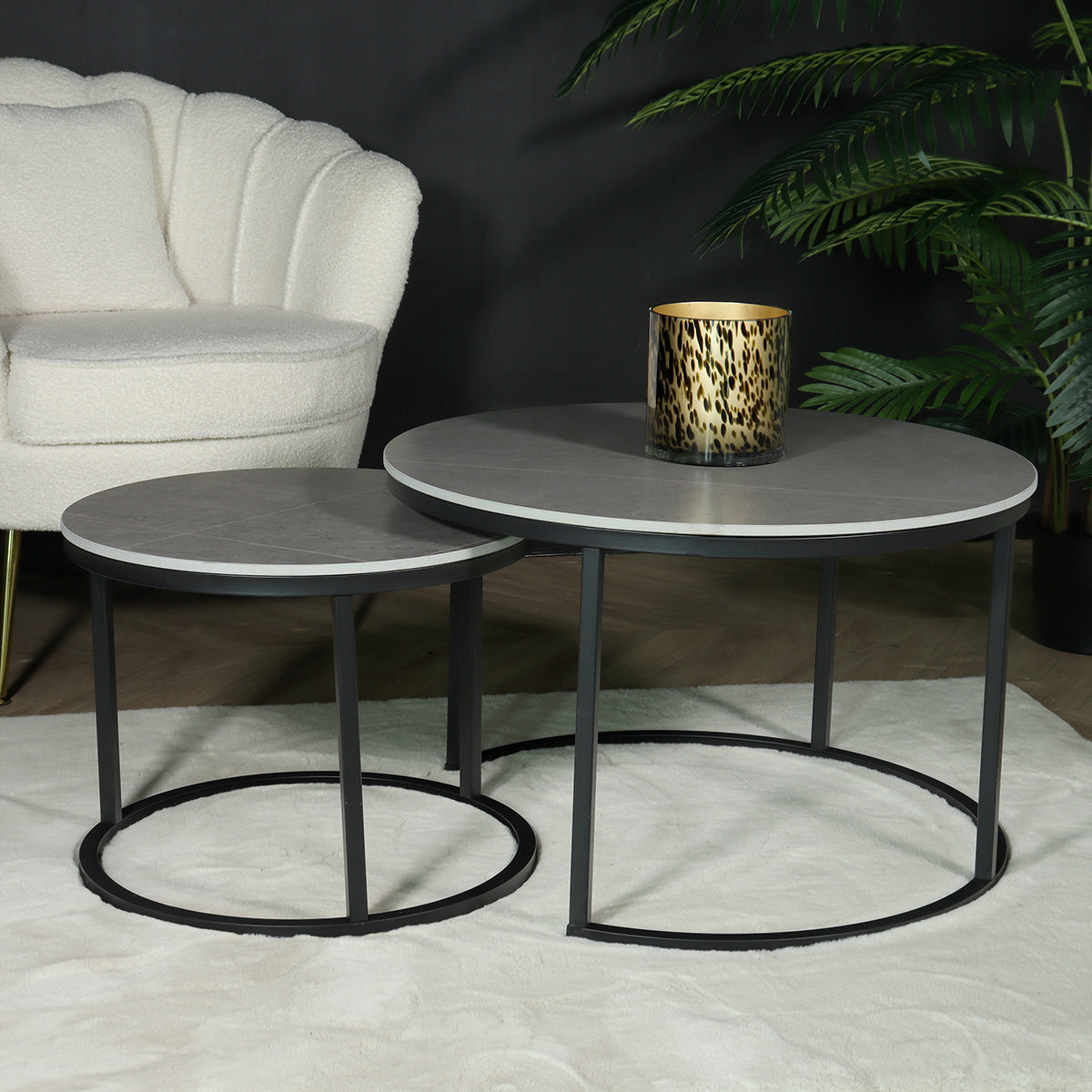 BORPHOM Ronde salontafel, set van 2 bijzettafels, bijzettafel met BORPHOM Ronde salontafel, set van 2 bijzettafels, bijzettafel met