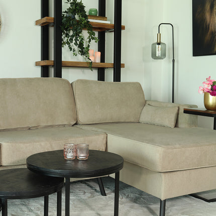 Hoekbank design Lizza 269cm bank taupe velvet loungebank zowel links als rechts bankstel