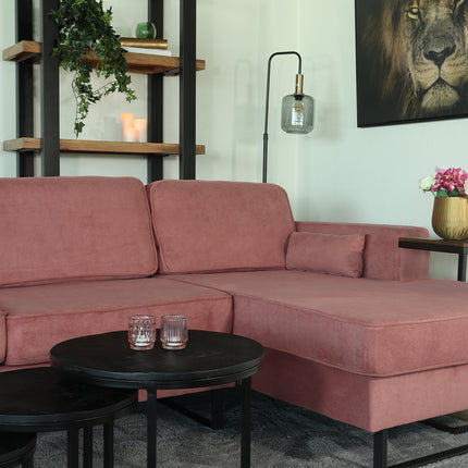 Hoekbank design Darsiono 280cm bank roze velvet loungebank zowel links als rechts bankstel