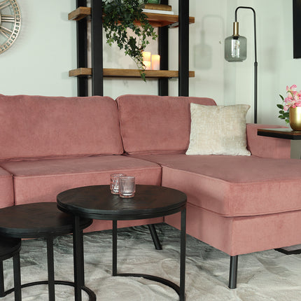 Hoekbank design Lizza 269cm bank roze velvet loungebank zowel links als rechts bankstel