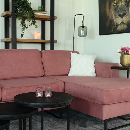 Hoekbank design Darsiono 280cm bank roze velvet loungebank zowel links als rechts bankstel