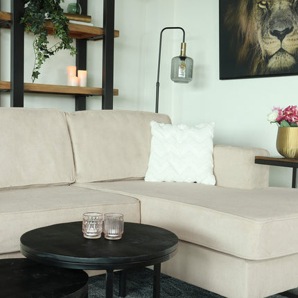 Hoekbank design Darsiono 280cm bank beige velvet loungebank zowel links als rechts bankstel