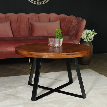 Salontafel rond bruin mangohout 75cm Teun