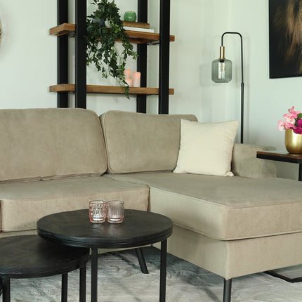 Hoekbank design Lizza 269cm bank taupe velvet loungebank zowel links als rechts bankstel