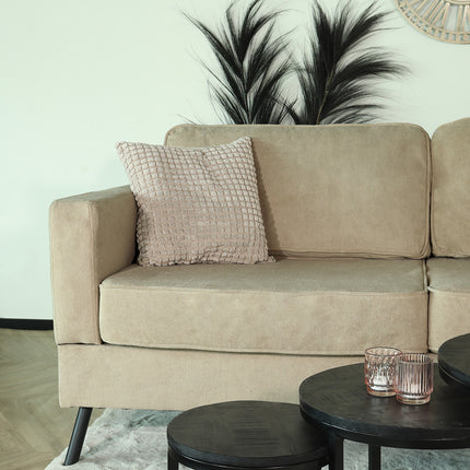 Hoekbank design Lizza 269cm bank taupe velvet loungebank zowel links als rechts bankstel