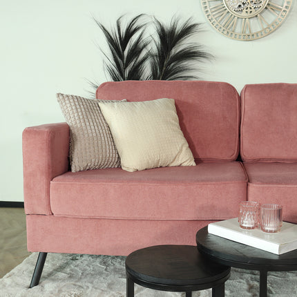 Hoekbank design Lizza 269cm bank roze velvet loungebank zowel links als rechts bankstel