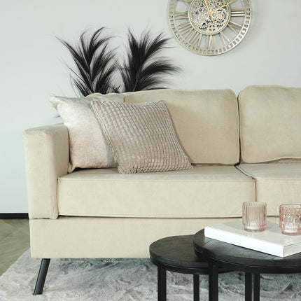 Hoekbank design Lizza 269cm bank beige velvet loungebank zowel links als rechts bankstel