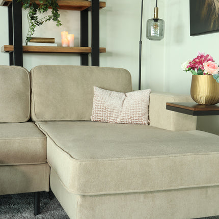 Hoekbank design Darsiono 280cm bank taupe velvet loungebank zowel links als rechts bankstel