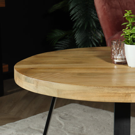 Salontafel rond mangohout Teun lichtbruin side table industrieel bijzettafel mango hout