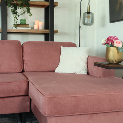 Hoekbank design Darsiono 280cm bank roze velvet loungebank zowel links als rechts bankstel