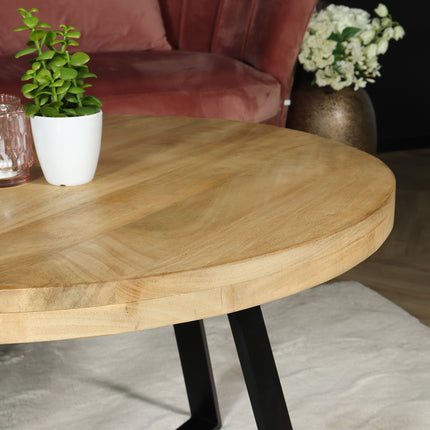 Salontafel rond mangohout Teun lichtbruin side table industrieel bijzettafel mango hout