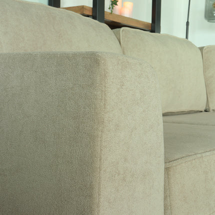 Hoekbank design Puckerto 290cm bank taupe velvet hoek loungebank links bankstel