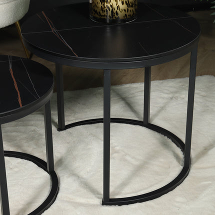 Salontafel rond 2delig marmerlook Lotte zwart side table steen bijzettafel