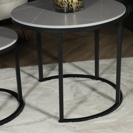 Salontafel rond 2delig marmerlook Lotte grijs side table steen bijzettafel