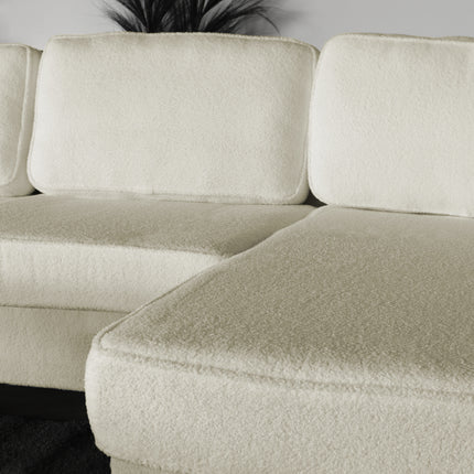 Hoekbank design Darsiono 280cm bank beige teddy loungebank zowel links als rechts bankstel