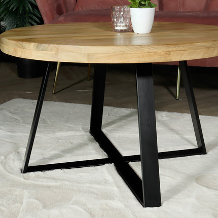 Salontafel rond mangohout Teun lichtbruin side table industrieel bijzettafel mango hout