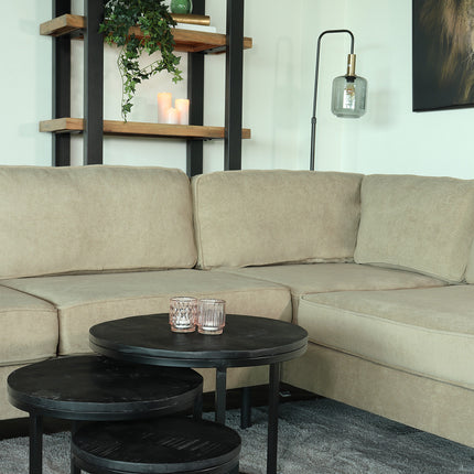 Hoekbank design Puckerto 290cm bank taupe velvet hoek loungebank links bankstel