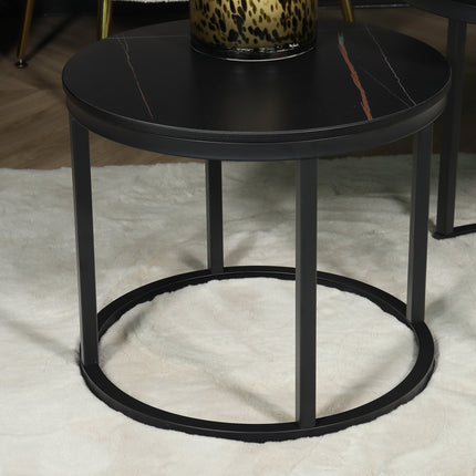 Salontafel rond 2delig marmerlook Lotte zwart side table steen bijzettafel